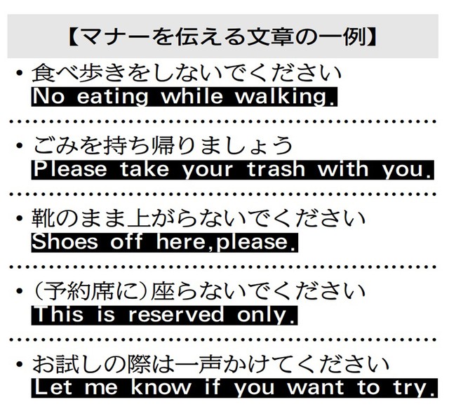 マナーを伝える文章の一例
