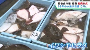 宮城・石巻魚市場で初競り式　１年の豊漁を願う