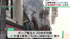 １２時間半後にようやく鎮火　ＪＲ仙台駅前の飲食店入居の建物で火事　男性１人けが