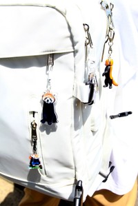 リュックにジャラジャラと付いているレッサーパンダグッズ。自作やパン活仲間にもらったもの。