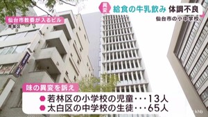 給食の牛乳で児童生徒が味の異変や体調不良を訴える　仙台市の小中学校