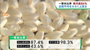 宮城県産の新米　一等米比率は全国平均を上回る８４％