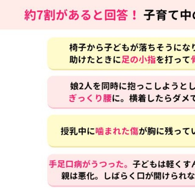 約7割があると回答！子育て中の名誉の負傷とは？（提供画像）
