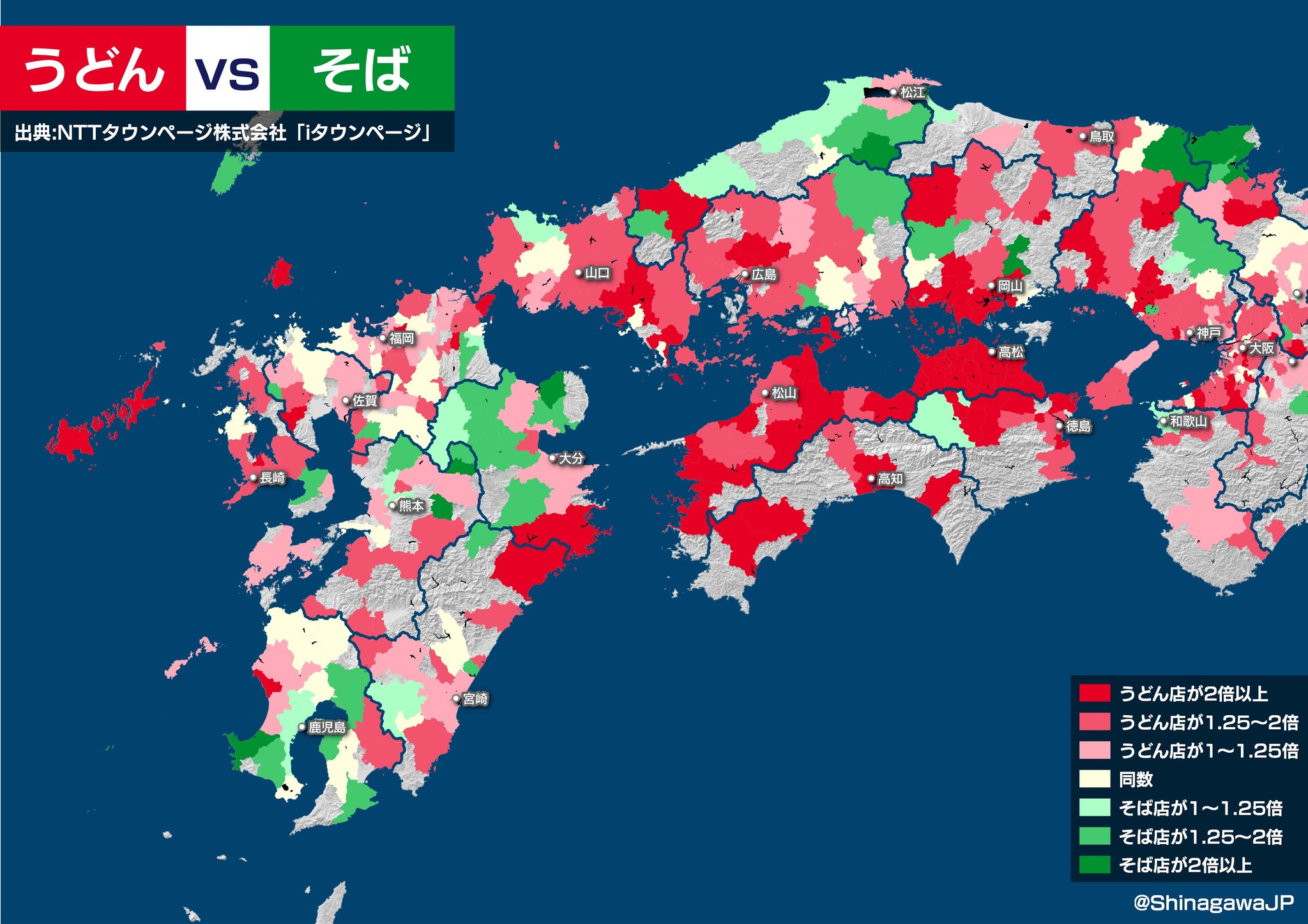 宿命のライバルうどんVSそば 勢力地図がSNSで話題 東のうどん県埼玉が