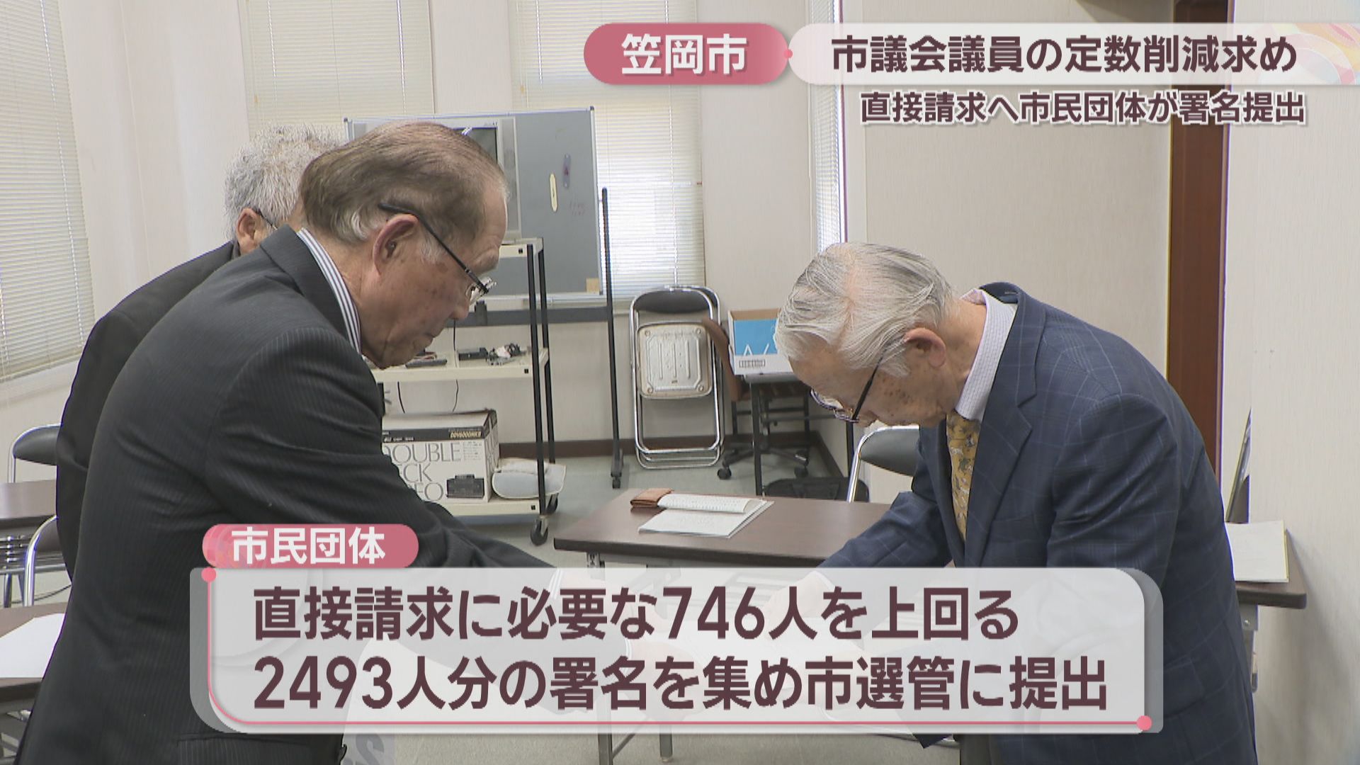 笠岡市議会の議員定数削減を求め 市民団体が約2500人分の署名を選管に