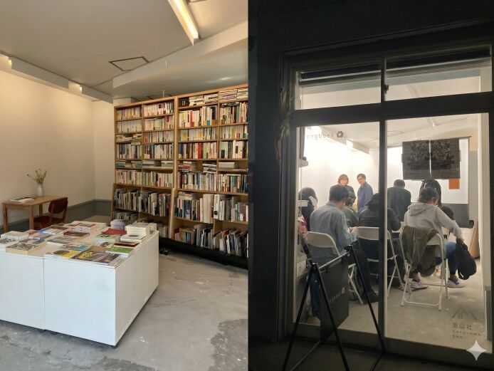 イベントや展示がない日は、書棚を閲覧自由の図書として公開しつつ、里山社の本を販売している