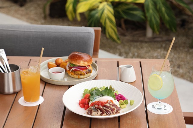 LDKバーガー、宮崎カツオのポキライス（各2200円）ランチはドリンク付