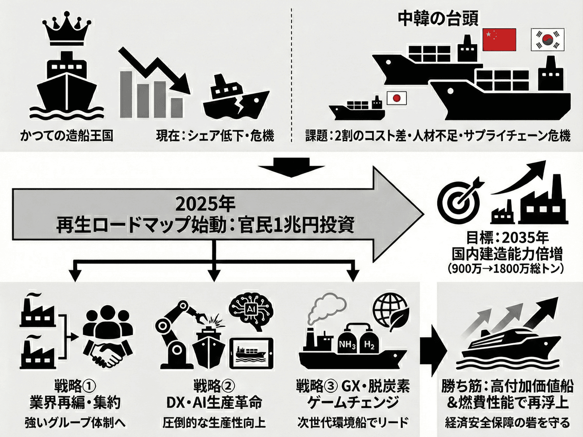 日本の造船会社の世界ランキング　政府が現状・課題と再生の道筋を整理