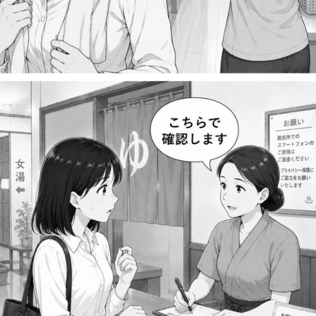 銭湯の更衣室でスマホ操作ってあり？②　※この画像はAIで作成した、イメージ画像です