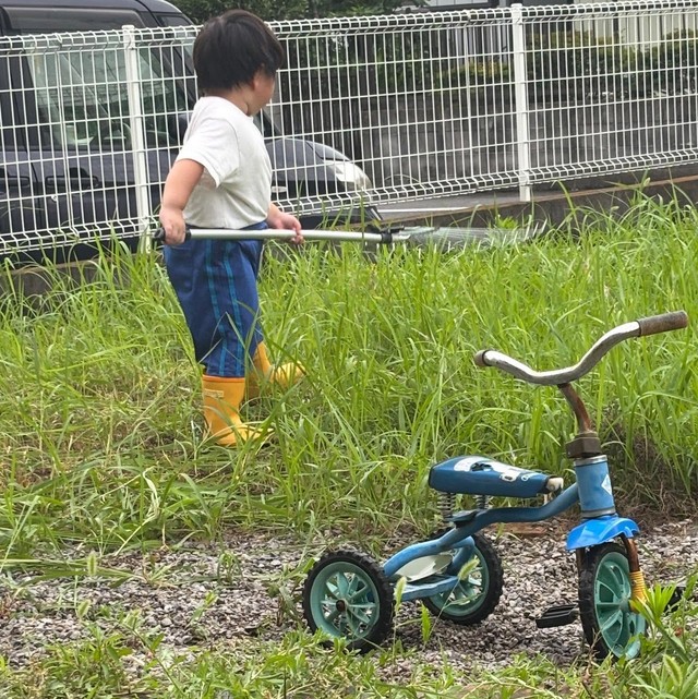 草むしりを自ら集め出してくれた息子さんに、ママは「こーゆーとこよ！
こーゆーとこが父ちゃんをよく見てるのよ♡」（提供：@ginmugi0205さん）
