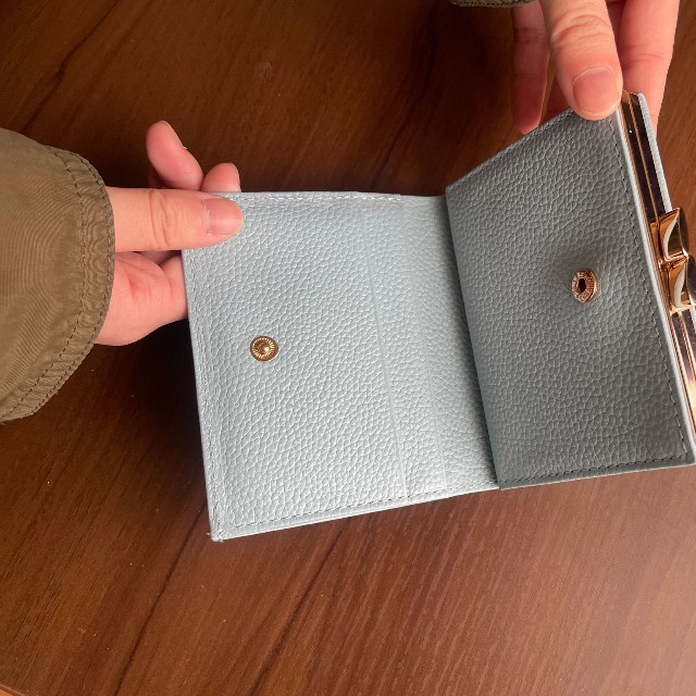 「何色かあるものを見せていただいて、水色に決めました。革だけど、軽くて、コンパクトなサイズ感も気に入っています」（提供画像）