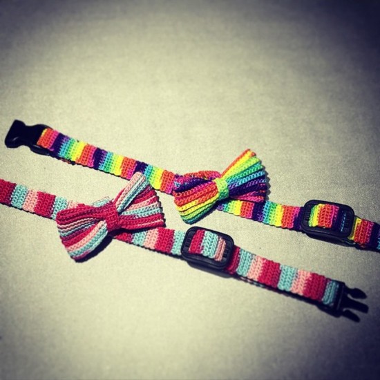 アサジがきっかけでヨーコさんが2015年から作り始めた首輪。innitは海外でも人気（ヨーコさん提供）