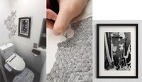 アートを手掛けるサニタリーのイメージ図（左）渦を描くdon氏（中）don氏の既存作品（右）