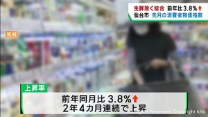 生鮮食品を除く１０月の消費者物価指数　仙台市で前年同月より３．８％上昇