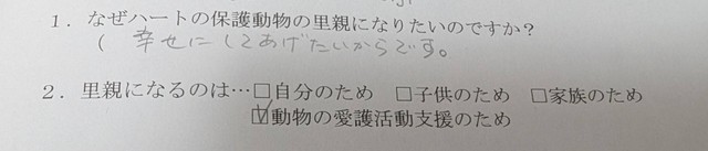 当時ハート徳島さんから送られてきたアンケートの一部