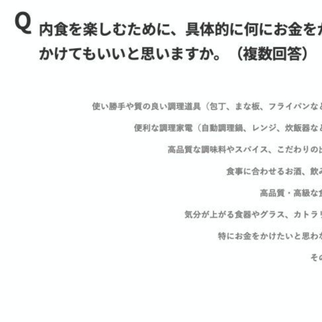 内食を楽しむために具体的にお金をかけたいもの（出典：パナソニック調べ）