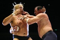 高山善廣（左）と殴り合うドン・フライ