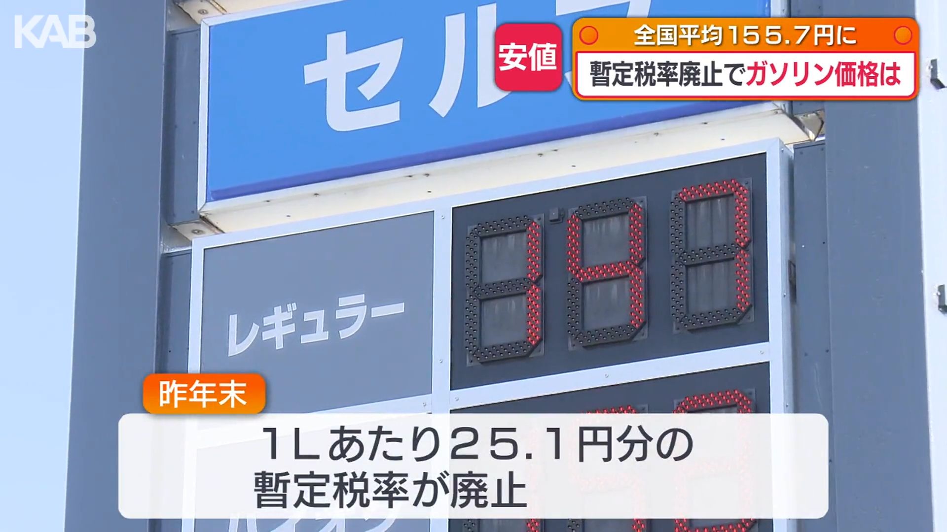 ガソリン価格8週連続値下がり4年7カ月ぶりの水準 熊本では？（1