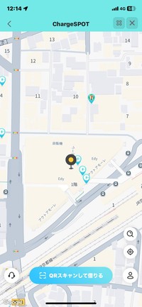 最寄りのChargeSPOT設置場所を検索可能（筆者提供）