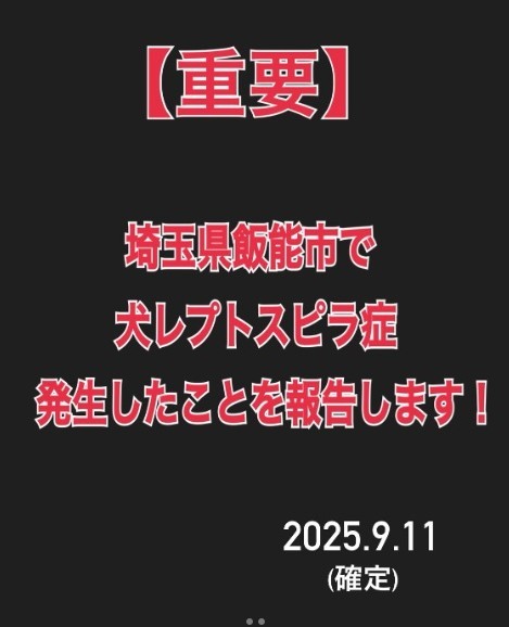 埼玉県飯能市で犬レプトスピラ症が発生（福本さん提供。Instagramよりキャプチャ撮影）