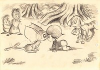 手塚治虫が手がけた幻のアニメ作品「ナンバー７」（1965年）のイメージボード（場面のスケッチ）©️TEZUKA PRODUCTIONS