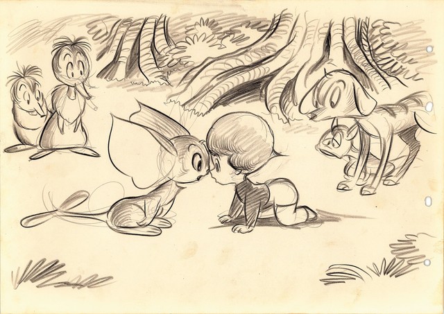 手塚治虫が手がけた幻のアニメ作品「ナンバー７」（1965年）のイメージボード（場面のスケッチ）©️TEZUKA PRODUCTIONS