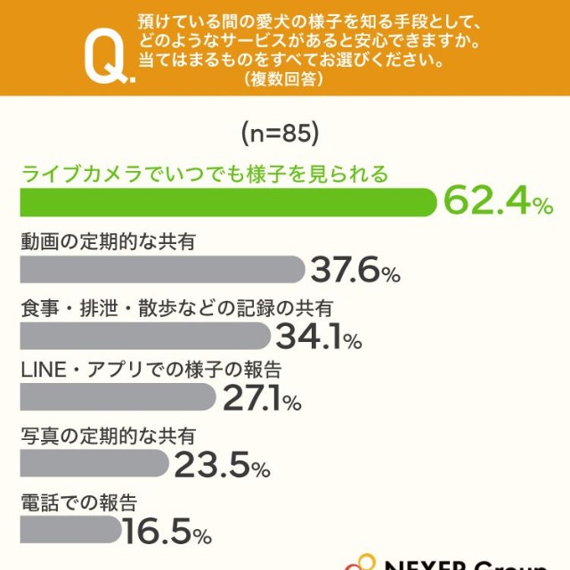 預けている間の愛犬の様子を知る手段として、どのようなサービスがあると安心できますか（提供画像）