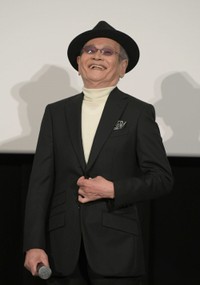 映画「信虎」初日舞台あいさつに登壇した寺田農さん＝2021年撮影