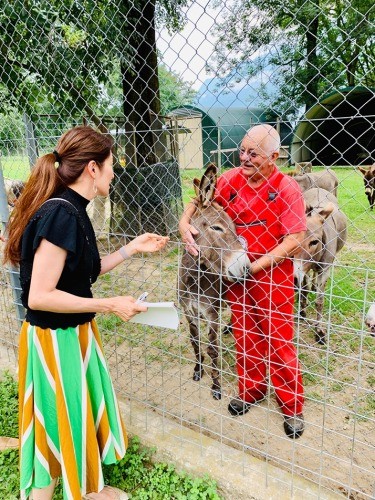 この方が動くとロバたちがぞろぞろとついてきます。ロバたちがすり寄って甘える姿を初めて見ました