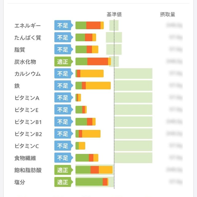 ある日のばんびさんの一日の栄養素グラフ。オレンジの所が全てミロ。「ミロ飲んでなかったらまだまだなかなかヤバい」とのこと（ばんびさんThreadsより）