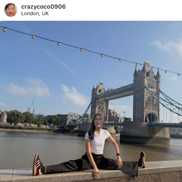 CRAZY COCOさん「この橋をずっとロンドンブリッジやと思っててんな笑　タワーブリッジやってんなwww」（本人の公式インスタグラムから）