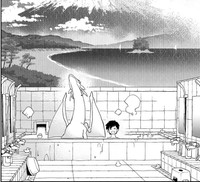 ようやく湯に浸かれた村上とイルセラ　©︎牧瀬初雲・東裏友希／小学館