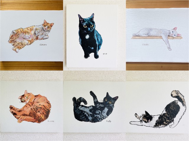 これまで和田さんが描いてきた「ニャンコ肖像画」作品の数々