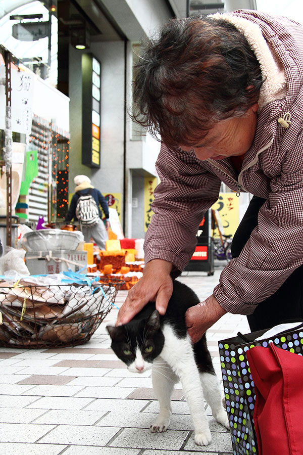 アーケードの商店街の店先で、道行く人を笑顔にさせるリリー