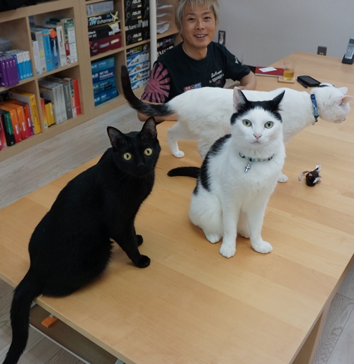 どうぞどうぞとばかりにテーブルで迎えてくれた、すばる、バン、ブラン