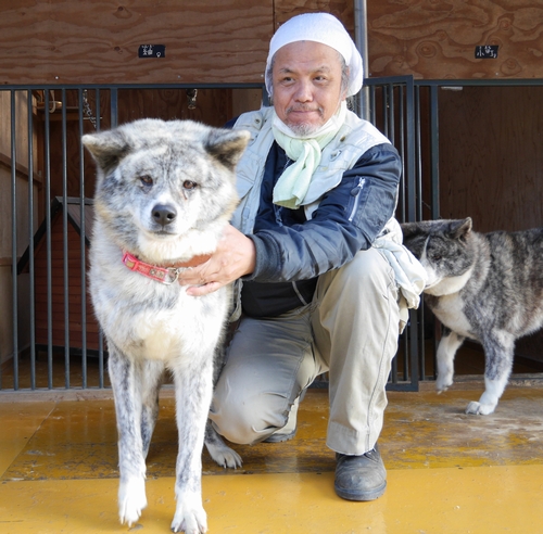 取材に同行したカメラマンの太田康介さんと保護された秋田犬