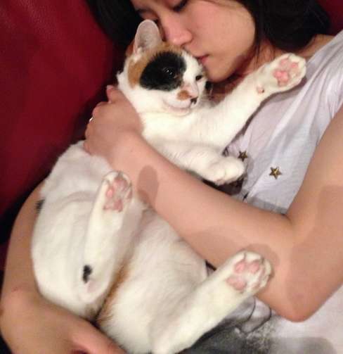 蜜と、拾った長女。ふっくらと成長した＝１４年７月