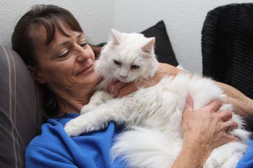 クリスは刑務所で自分が世話していた猫シュガーとともに出所した（ｃ）大塚敦子